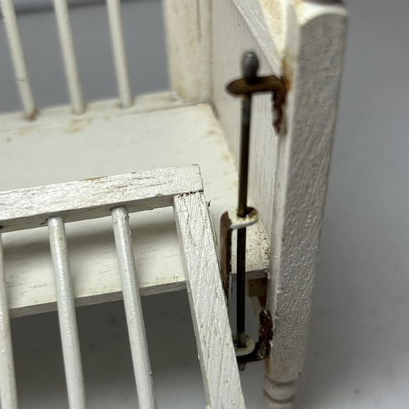 Vintage Miniature Dollhouse Baby Crib – White Wood Nursery Furniture 4.75" - Picture 8 of 9